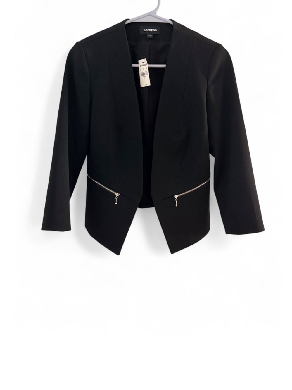 Express Black Open-Front Blazer with Zip Pockets